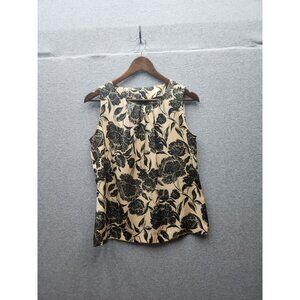 Talbots Womens Sleeveless Floral Print Blouse Size 6 Beige & Black Polyester Ble